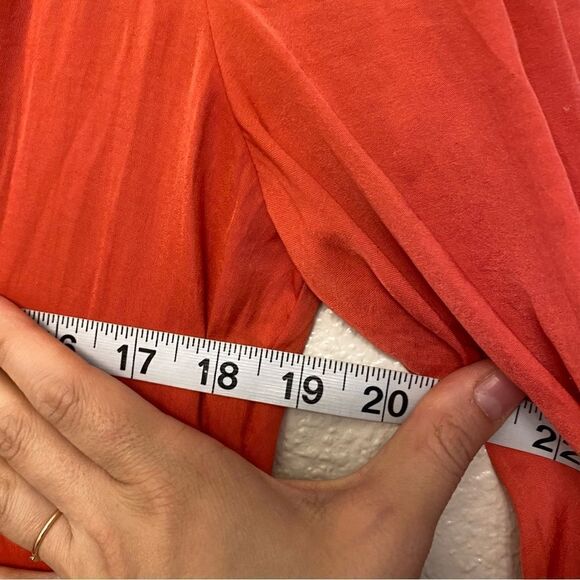 Zara Basic coral orange V-neck silky long sleeve blouse top elastic hemline-S - Picture 2 of 7